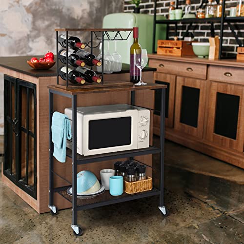 3 Tier Brown Rolling Utility Cart with Storage S359