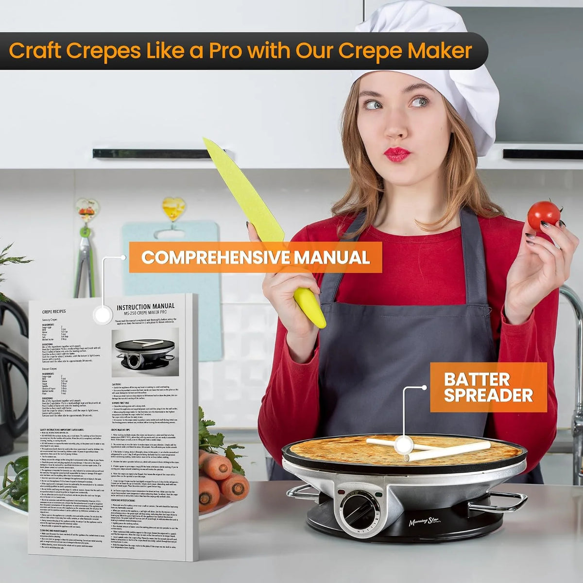 Non Stick Electric Crepe Maker with Temperature Knob P94426