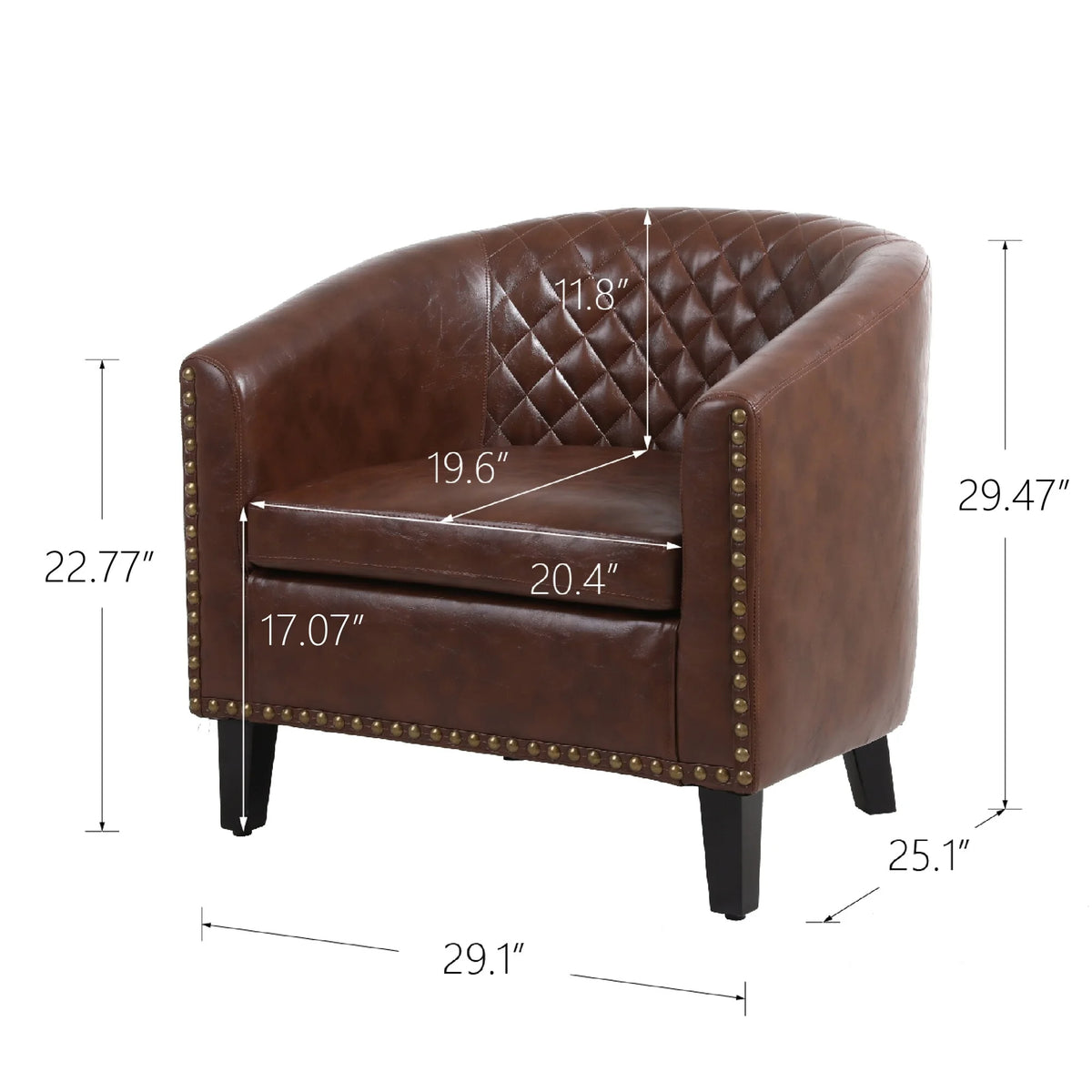 Black PU Leather Barrel Chair with Nailheads U44253