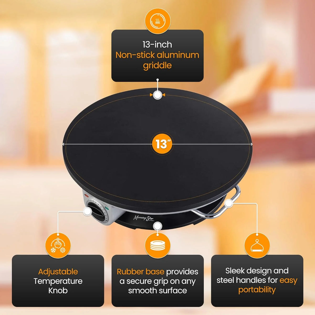 Non Stick Electric Crepe Maker with Temperature Knob P94426