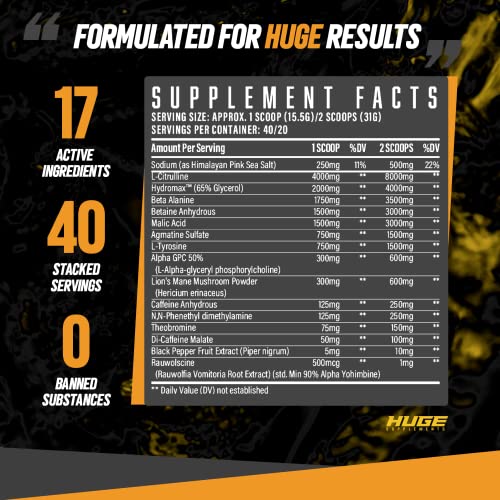40 Servings Pre-Workout with L-Citrulline, Beta-Alanine K209861