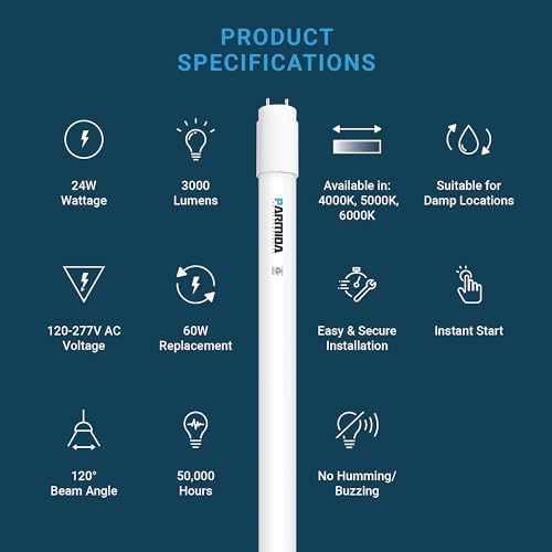 20-Pack 4FT LED T8 Light Tube, 24W, 3000lm, Frosted Cover, 4000K W355848