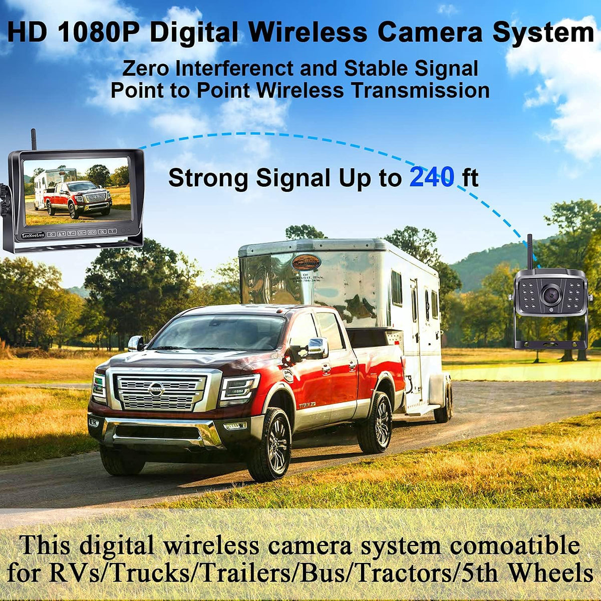 Wireless HD 1080P Backup Camera 7 Inch Monitor Rear View System A894