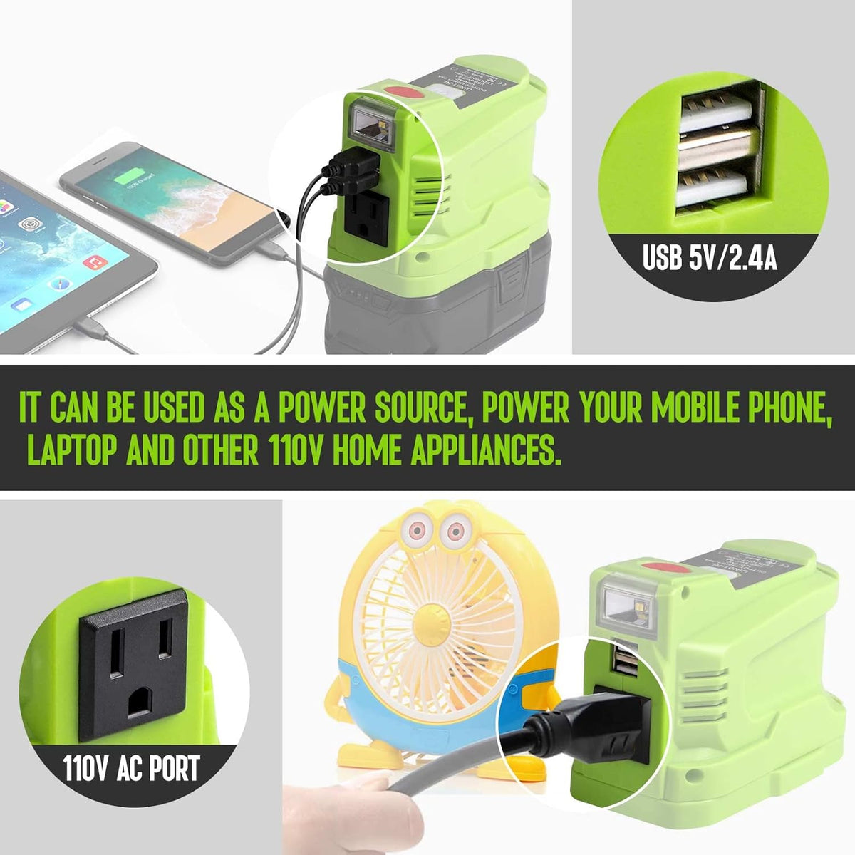 Power Inverter 150W Portable Charger DC 18V to AC 110 with AC/USB Port P46338