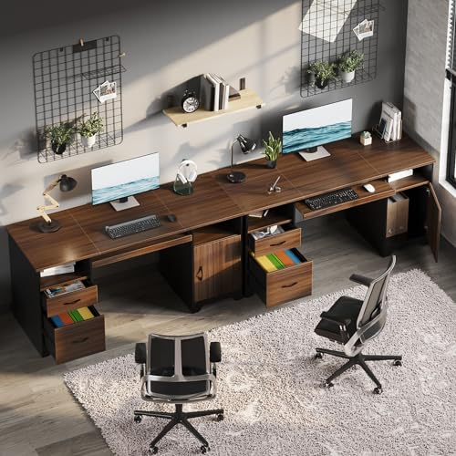 59" Executive Desk with 2 Drawers, Storage Cabinet, File Drawer, Keyboard Tray & 2 Pedestals, Cherry R656