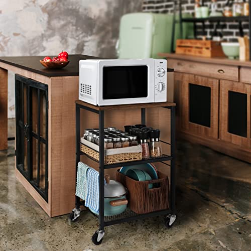 3 Tier Brown Rolling Utility Cart with Storage S359