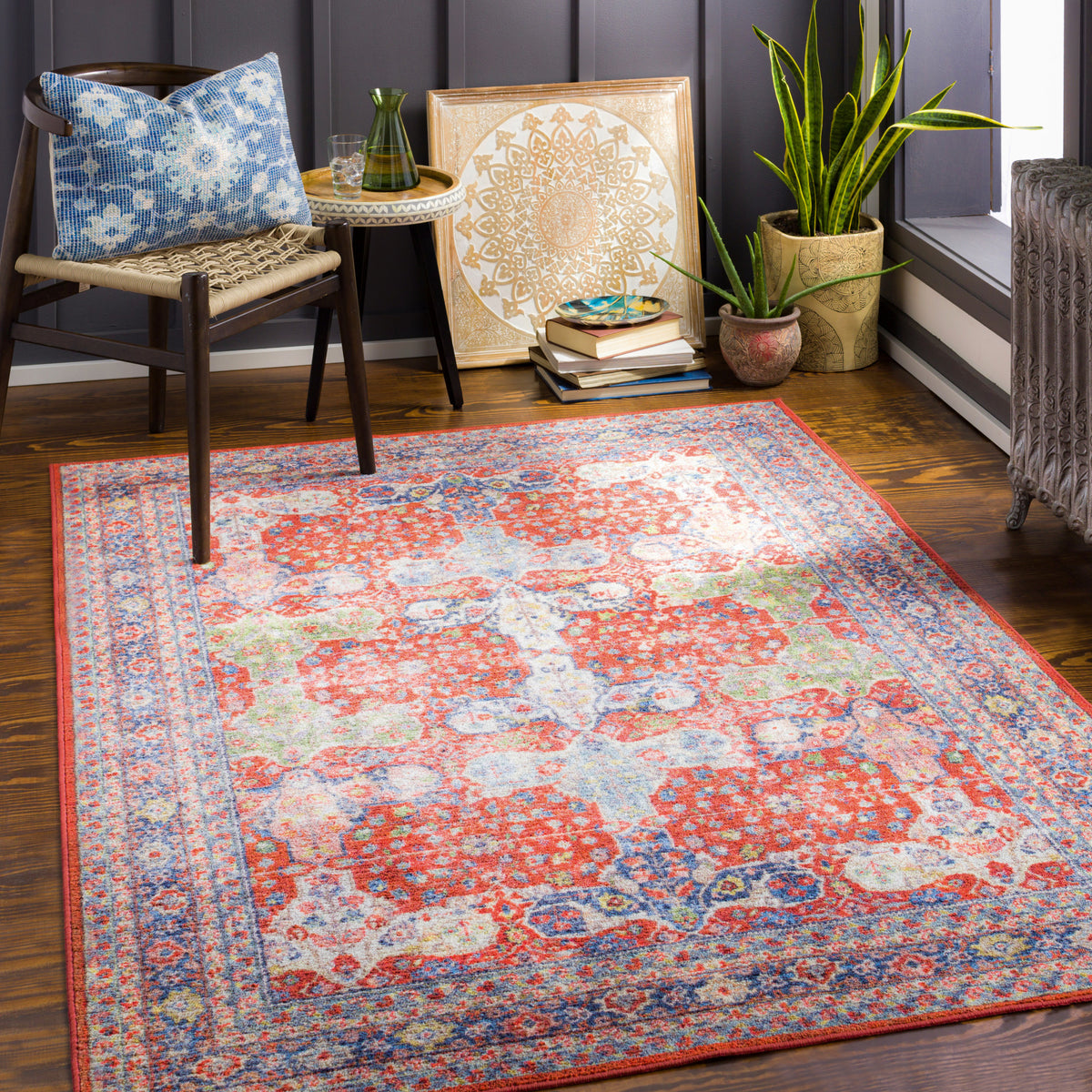 Bright Red Machine Washable Area Rug, 8'10" x 11'9" N604464