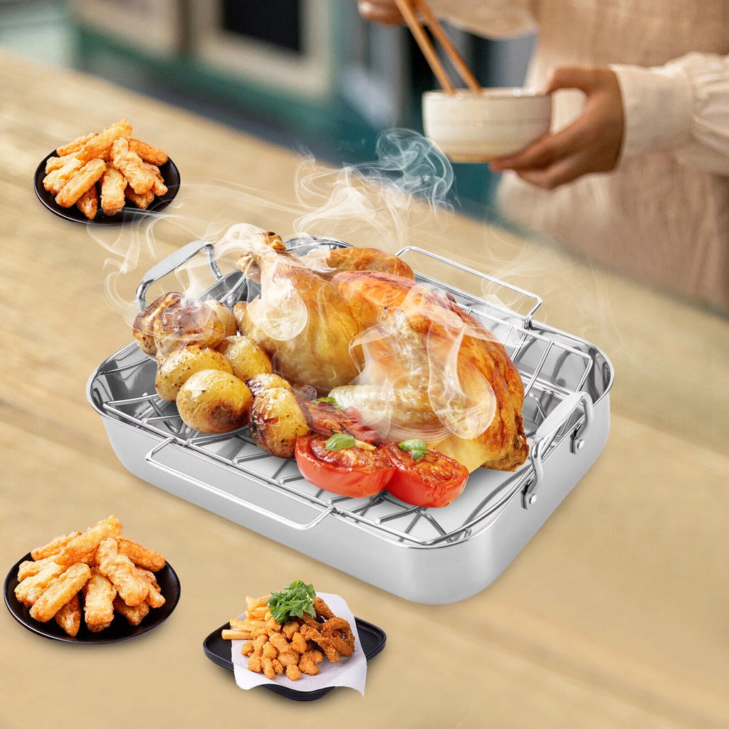 Stainless Steel Roasting Pan with Nonstick Rack 16.5" x 12" X8802