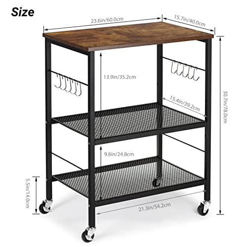 3 Tier Brown Rolling Utility Cart with Storage S359