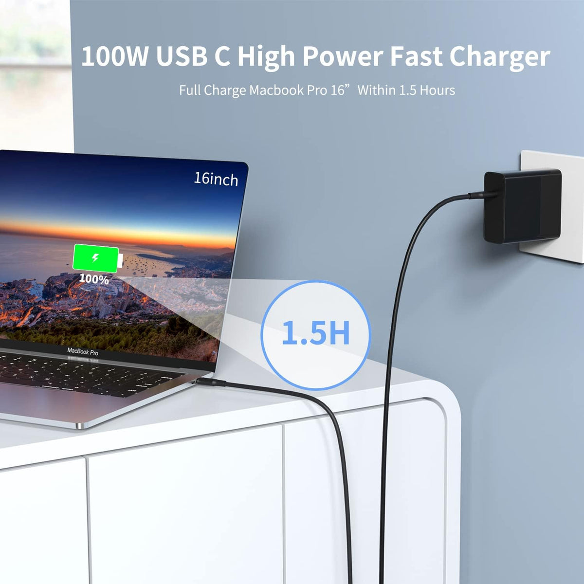 100W USB C GaN Charger with 6.6ft USB C Cable A61122