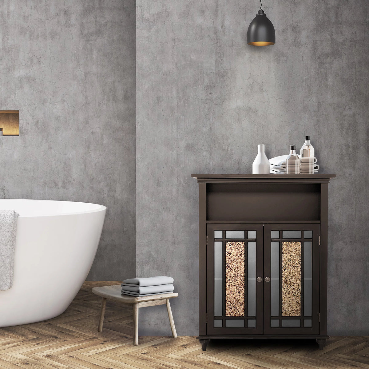 Wooden Bathroom Floor Cabinet with Glass Doors T8320