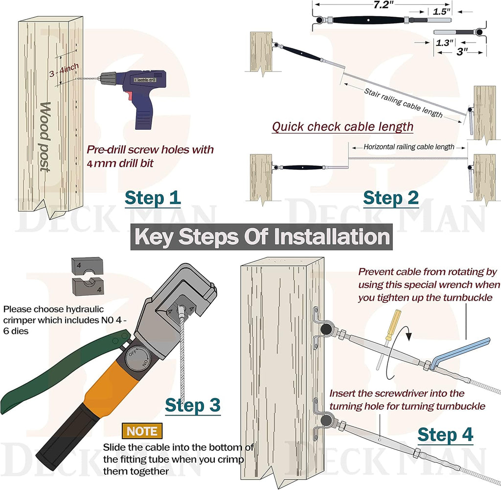 T316-Stainless Steel Adjustable Angle 1/8 Cable Railing Kit/Hardware for Wood Post (30 Pack) W784111