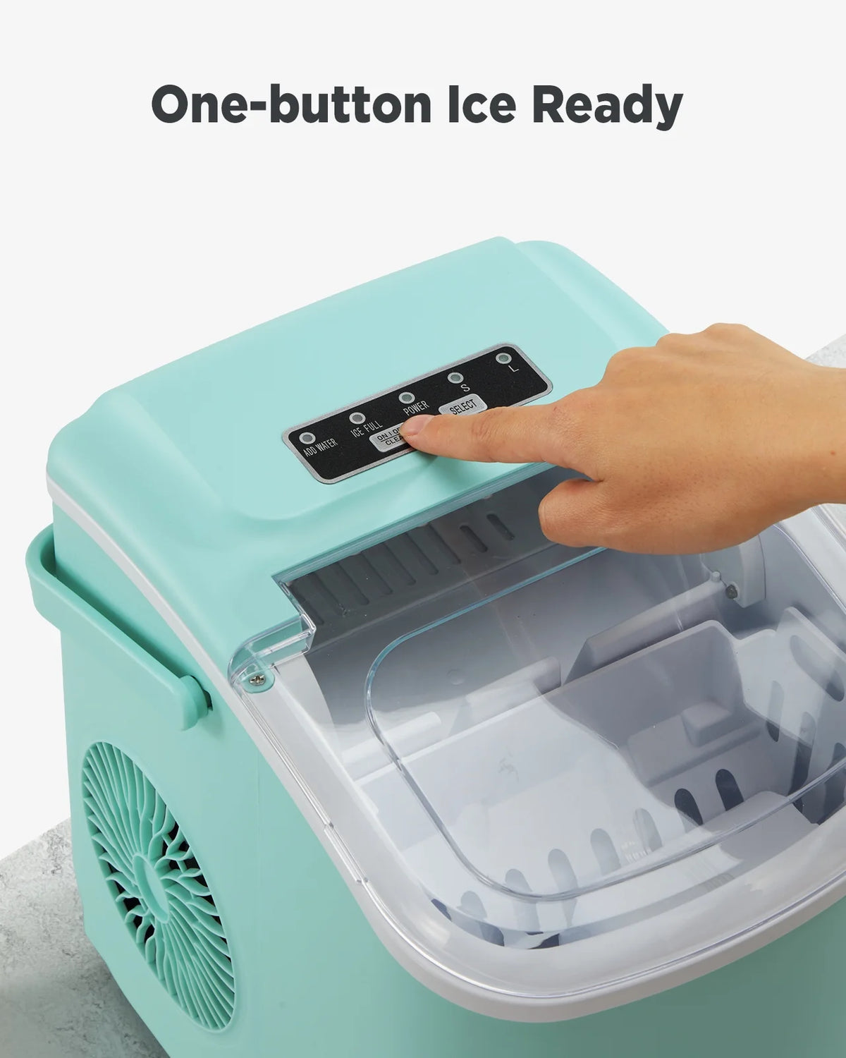 Countertop Ice Maker with Handle, 9 Cubes/6 Mins, 26lbs/24Hrs, Self-Cleaning, Ice Scoop and Basket, 2 Sizes of Bullet Ice, Green H325055