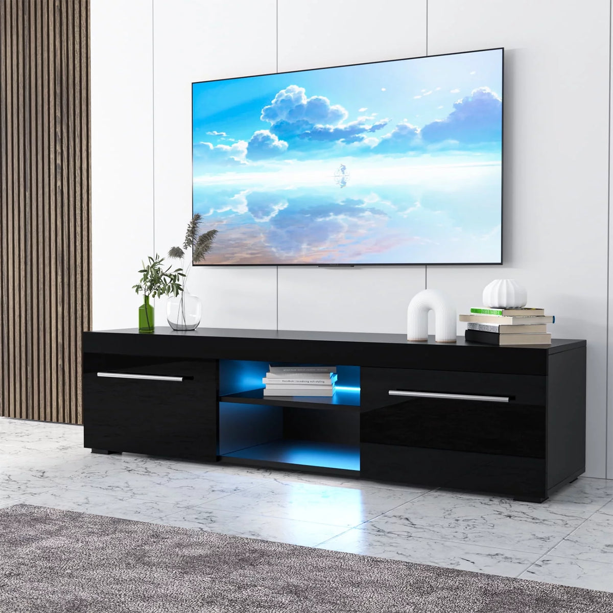 White High Gloss TV Stand with LED Lights I925