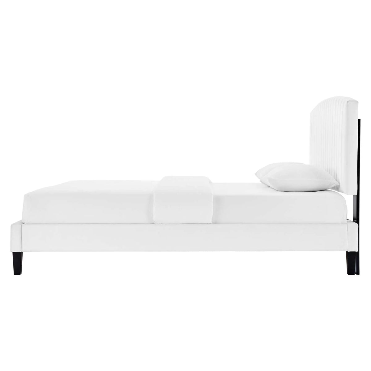 White Twin Size Velvet Platform Bed Frame U3835