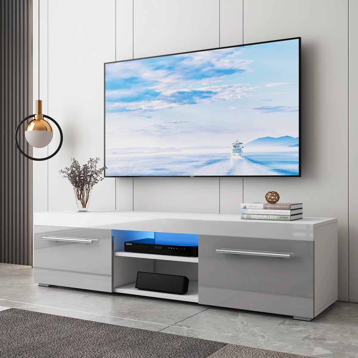 White High Gloss TV Stand with LED Lights I925