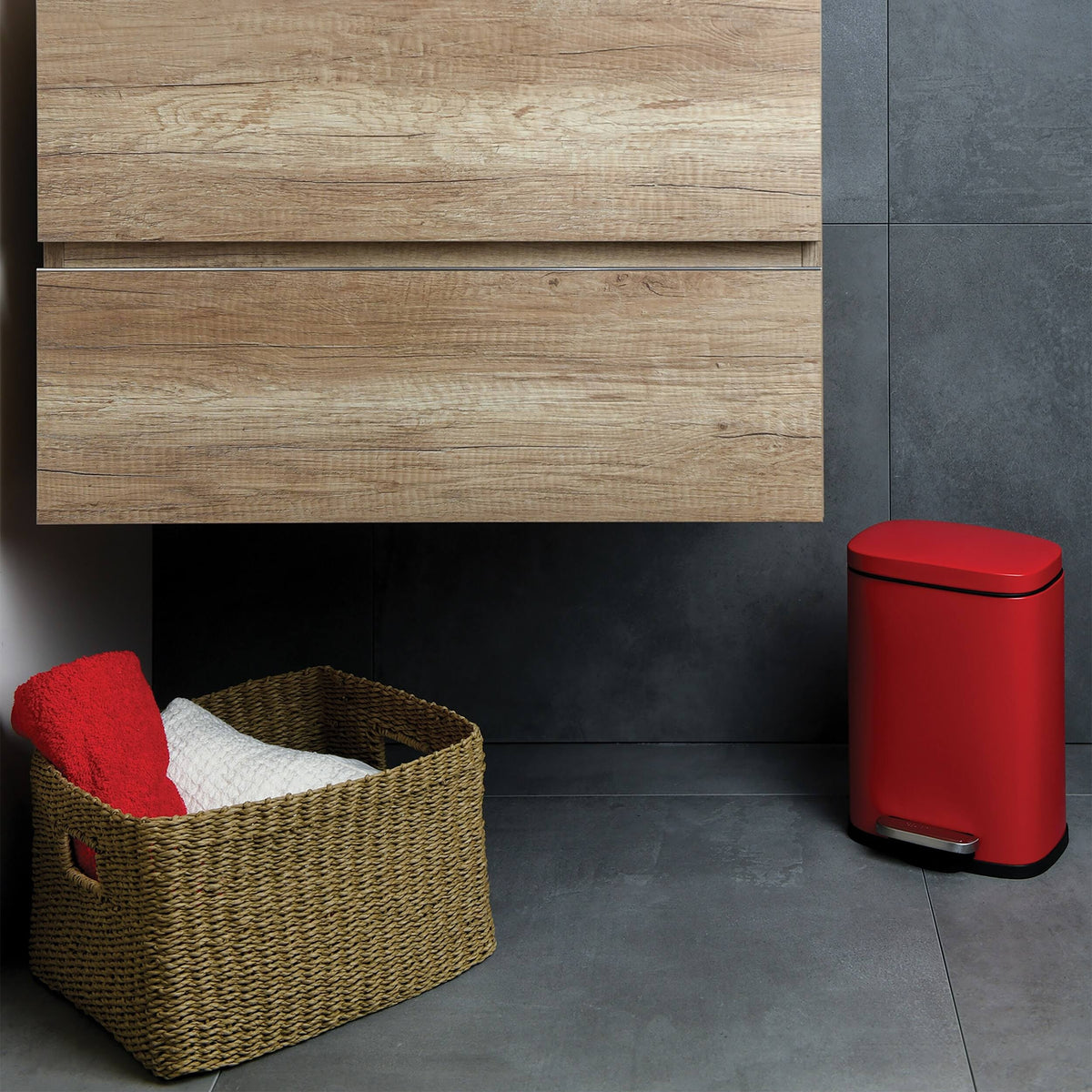 Matte Red Stainless Steel Step on Trash Can 1.32 Gallon X995