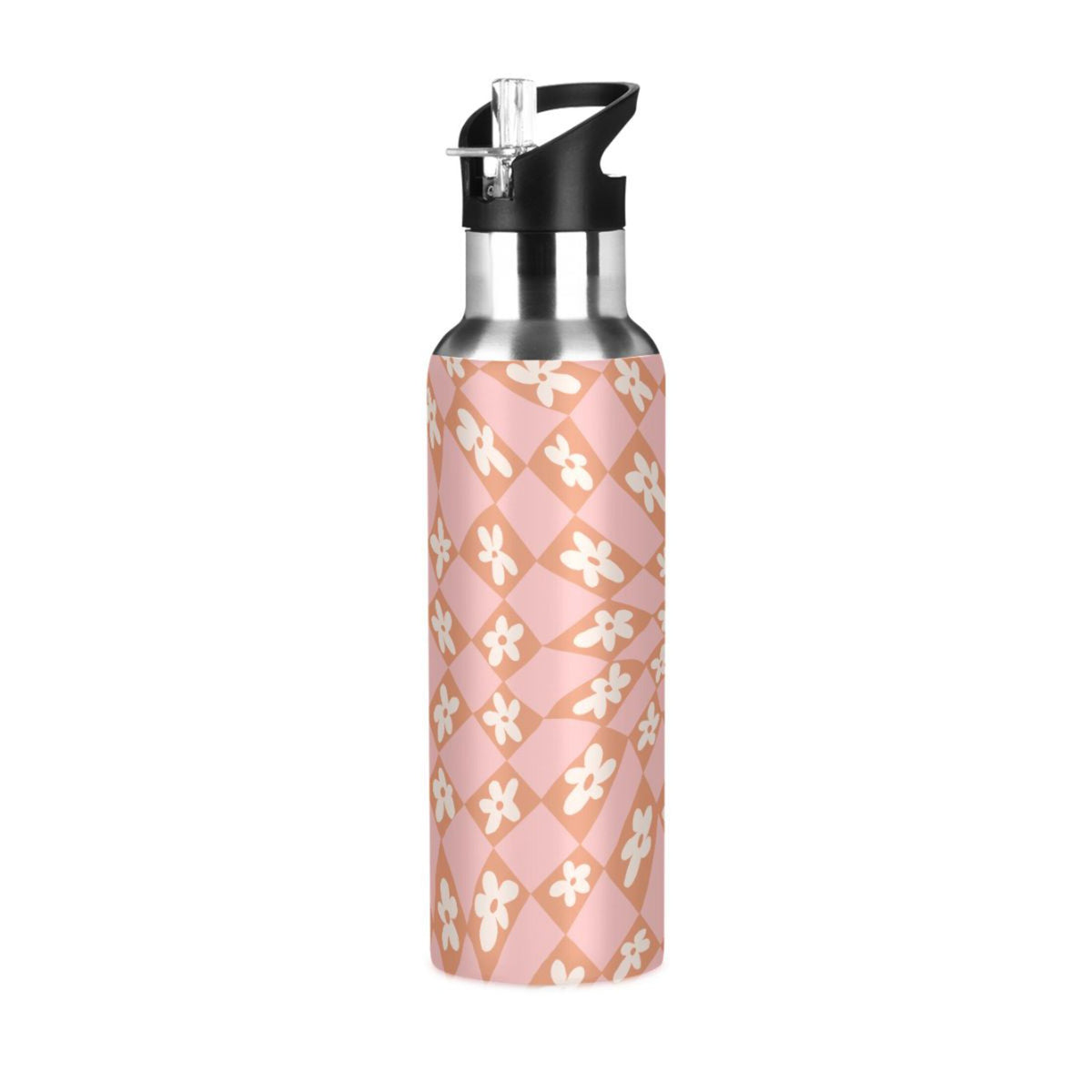 Pink-orange Lattice Flower Stainless Steel Insulated Vacuum Flask O2295