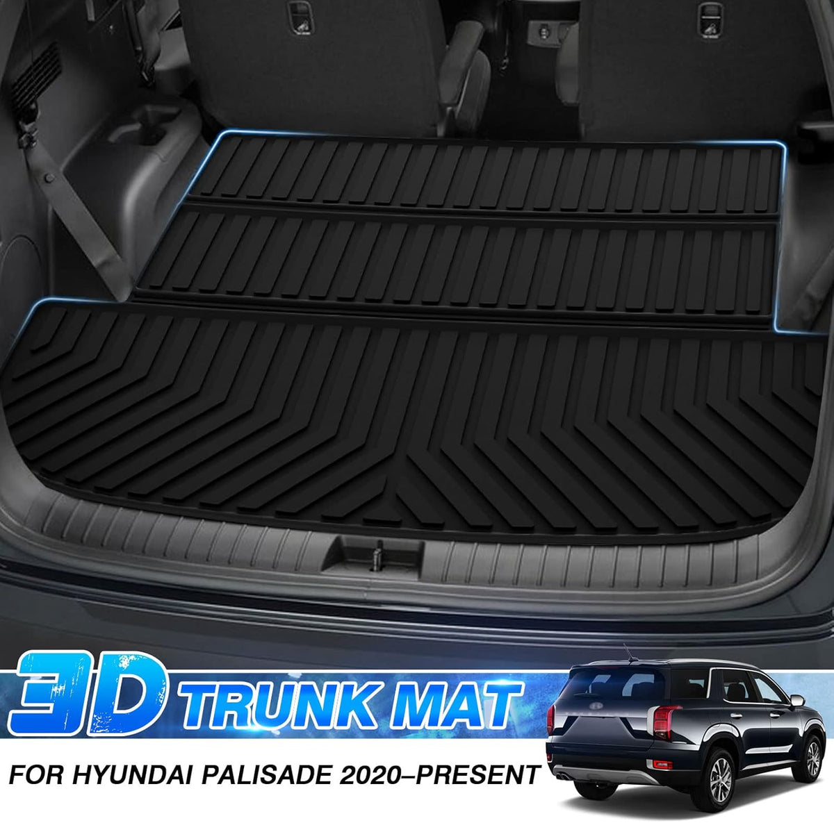 Custom Fit Car Cargo Mat for Hyundai Palisade 3rd Row Down All Weather TPO Non-Slip Pack of 2 J107
