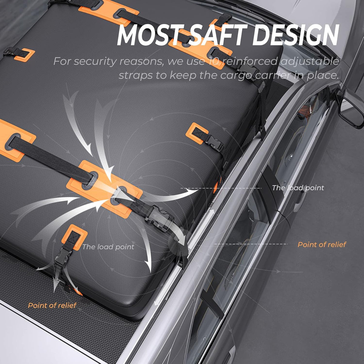 Car Rooftop Bag, 21 Cubic, 100% Waterproof, Rooftop Cargo Carrier with 10 Straps + 4 Door Hooks + Anti-Slip Mat + Storage Bag X503