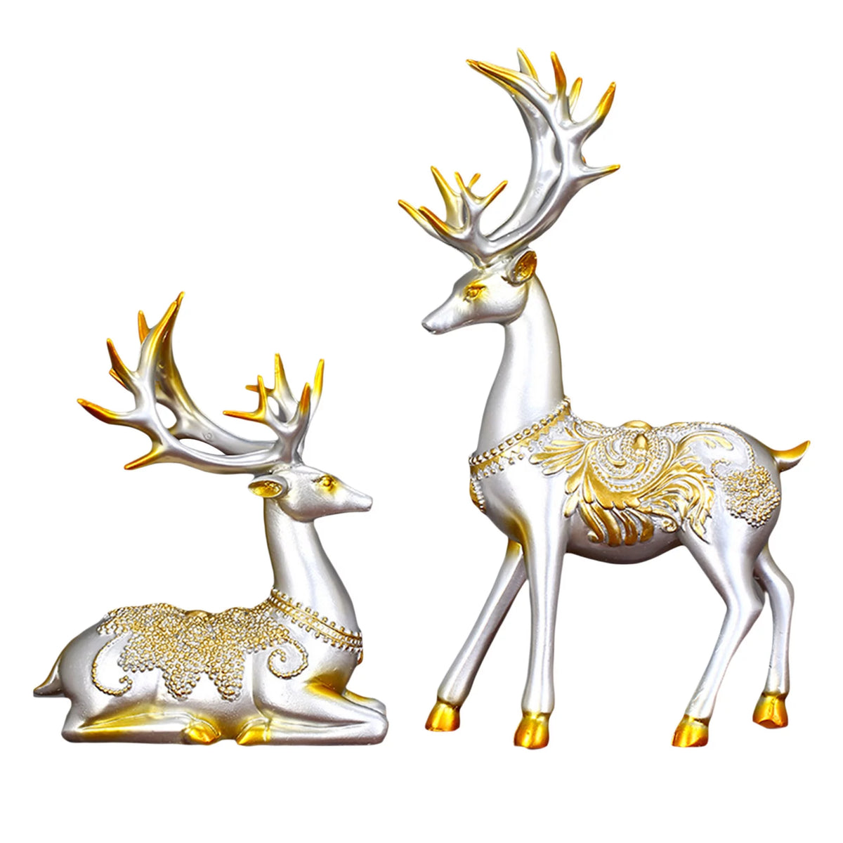Elk Figurines Sitting and Standing Deer Statues O732