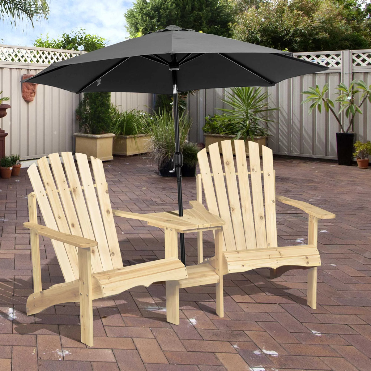Wood Adirondack Bench with Center Table E75964