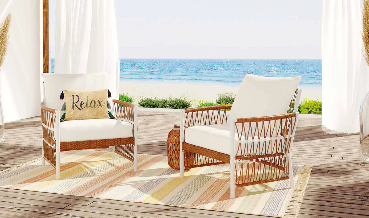 2-Pack White Outdoor Wicker Lounge Chair L150965