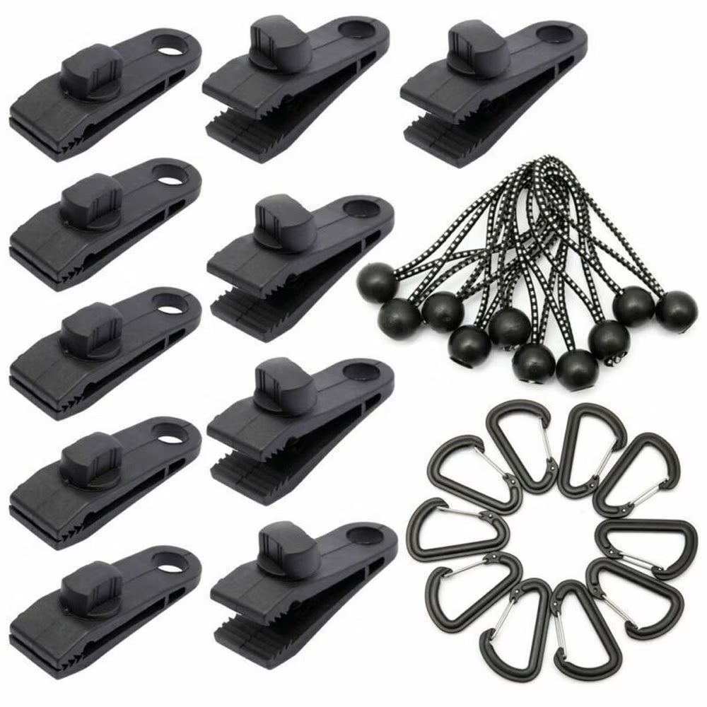 30pcs Heavy Duty Tarp Clips with Bungee Ball Cords Carabiners C27294