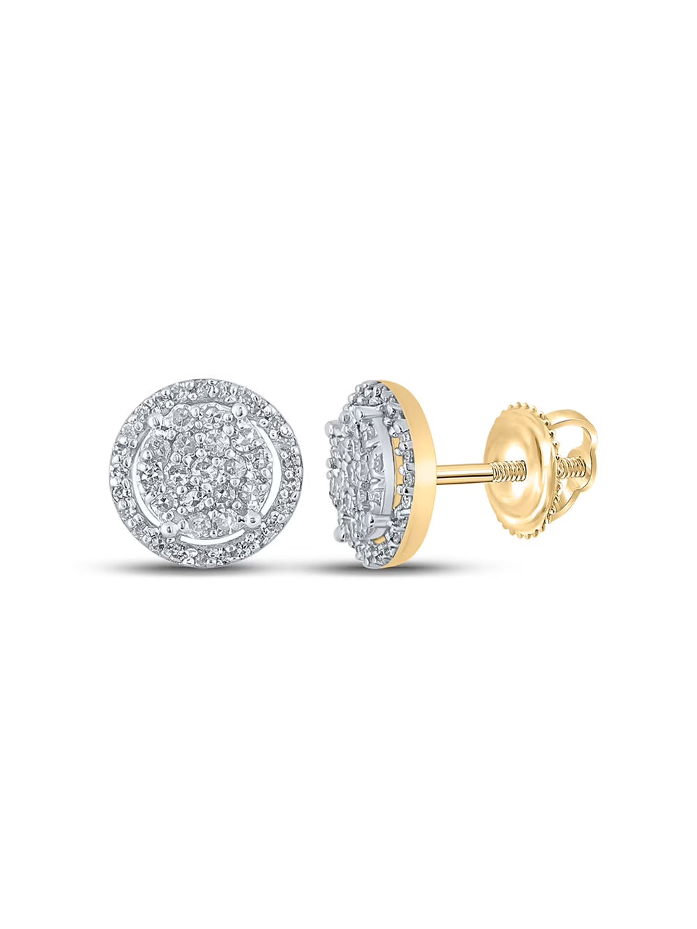 10kt Yellow Gold Mens Diamond Circle Cluster Earrings 1/3 Cttw M210