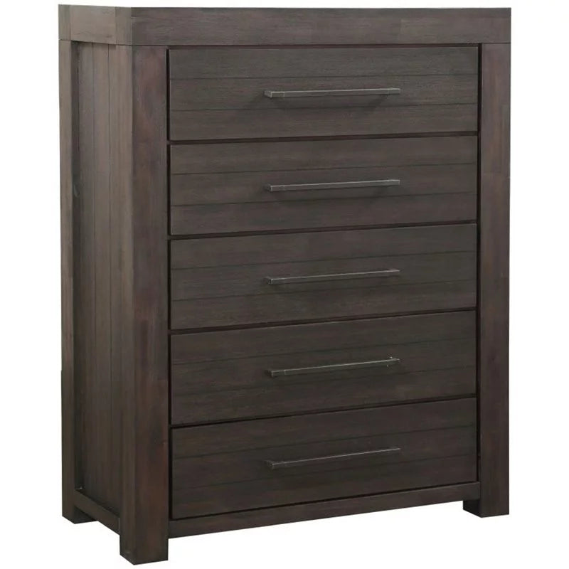 Solid Wood 5 Drawer Chest in Distressed Basalt Gray U566