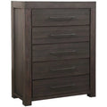 Solid Wood 5 Drawer Chest in Distressed Basalt Gray U566