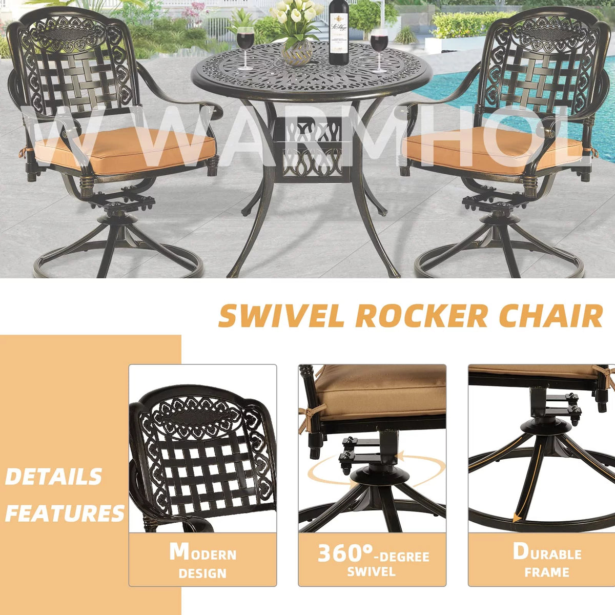 5 Piece Cushioned Swivel Rocking Patio Dining Set with 35.2" Round Table Z81586