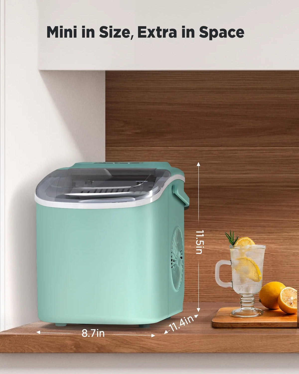 Countertop Ice Maker with Handle, 9 Cubes/6 Mins, 26lbs/24Hrs, Self-Cleaning, Ice Scoop and Basket, 2 Sizes of Bullet Ice, Green H325055