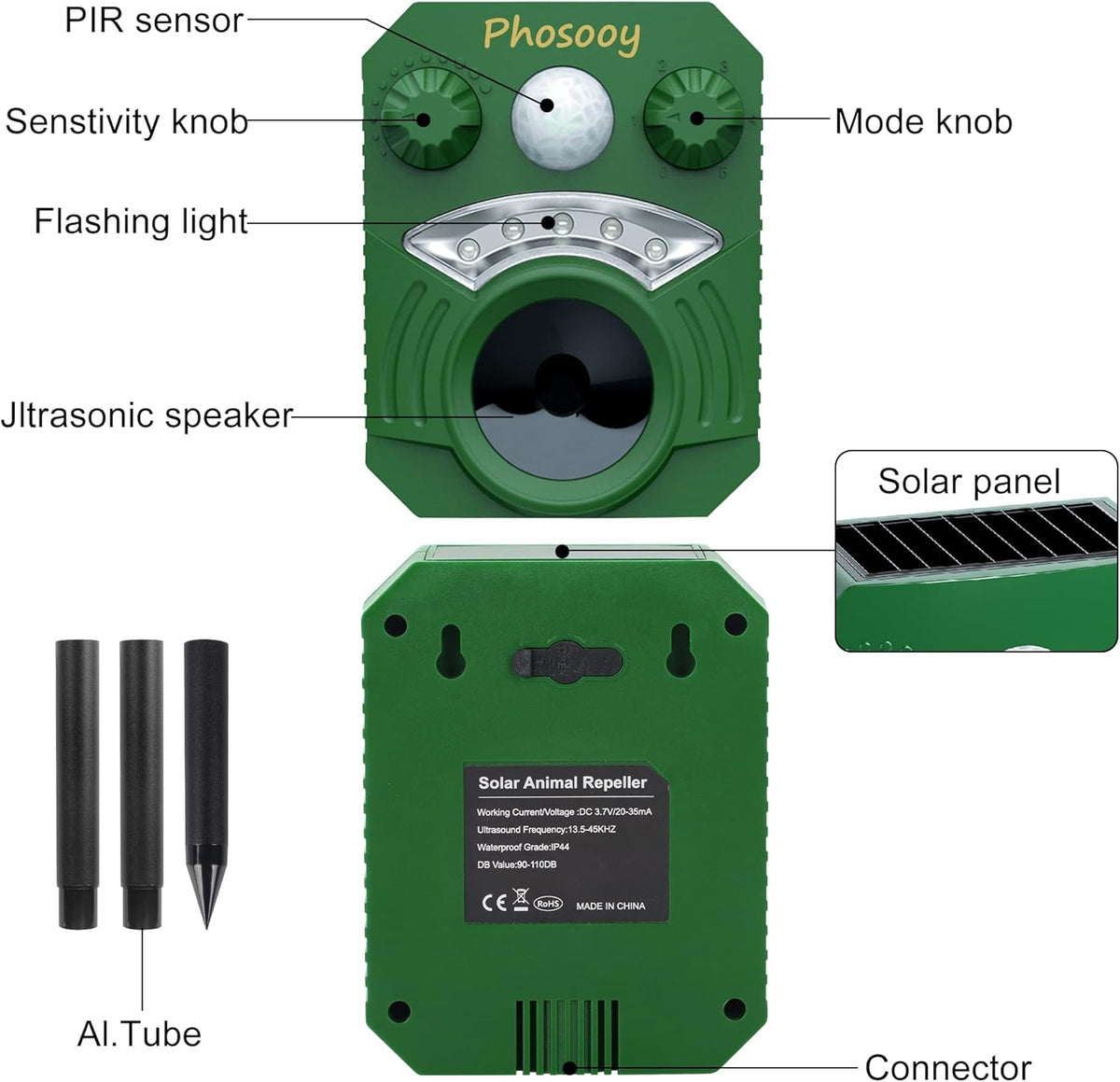 Ultrasonic Animal Repeller, 2 Packs Waterproof Solar Motion Activated I63248