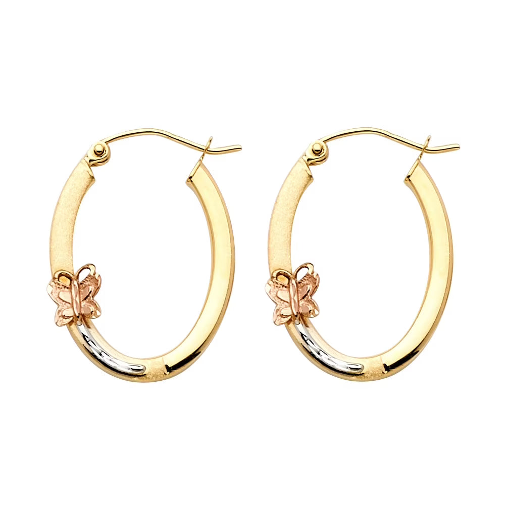 14k Yellow White Rose Gold Oval Butterfly Hoop Earrings Diamond Cut 23 x 1.5 mm X297