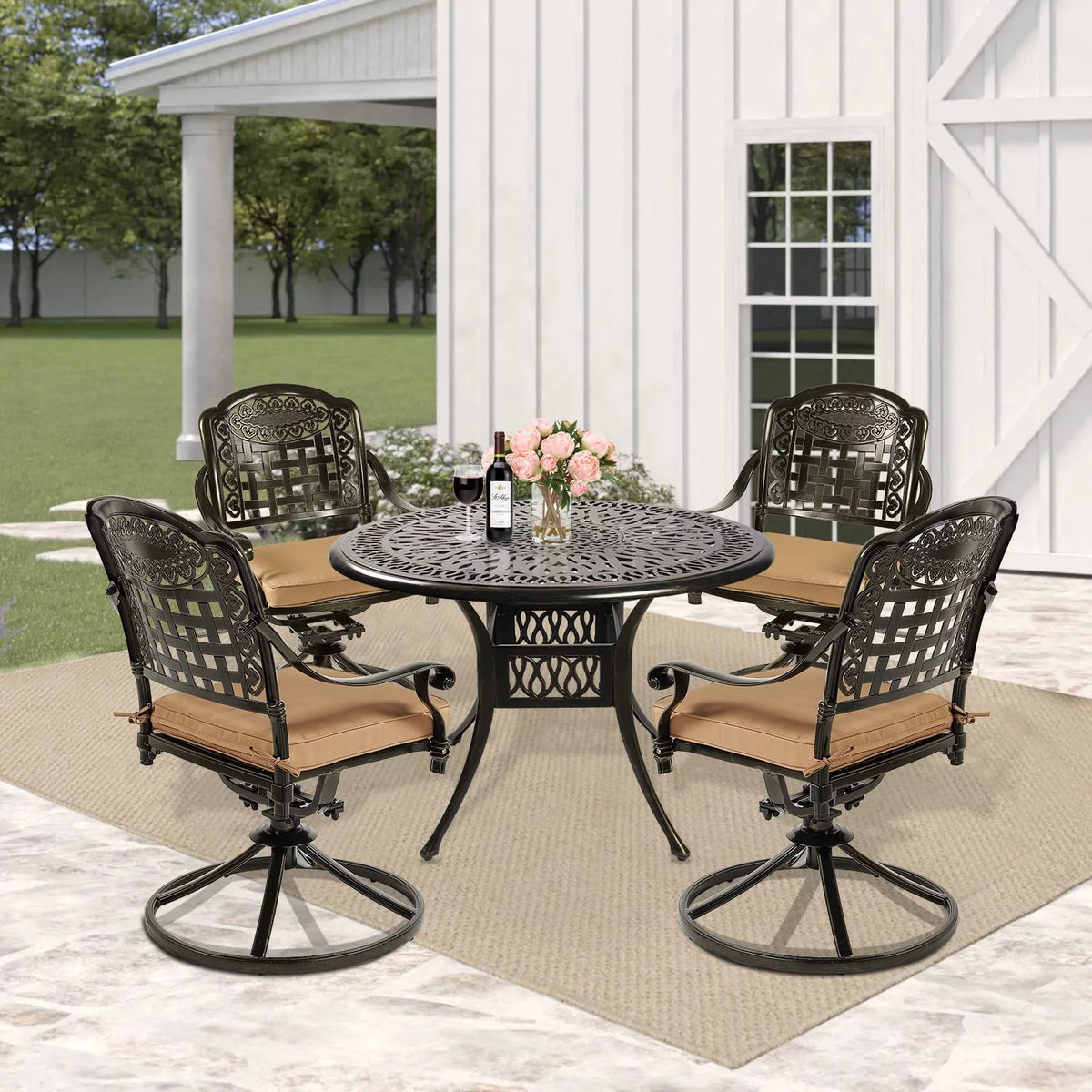 5 Piece Cushioned Swivel Rocking Patio Dining Set with 35.2" Round Table Z81586