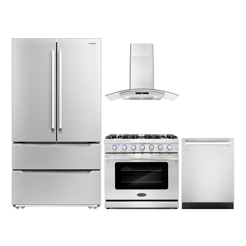36 Gas Range, Wall Mount Range Hood, Refrigerator with Ice Maker and Dishwasher R912