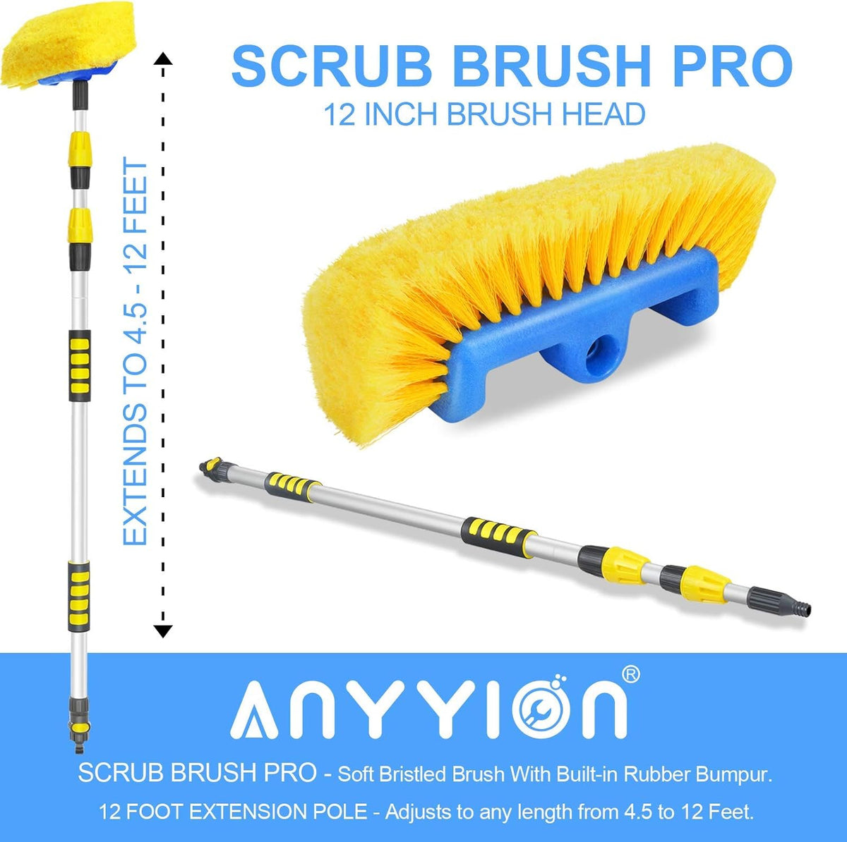 11 Foot Telescopic Flow Through Car Wash Brush with Soft Bristles Q95333