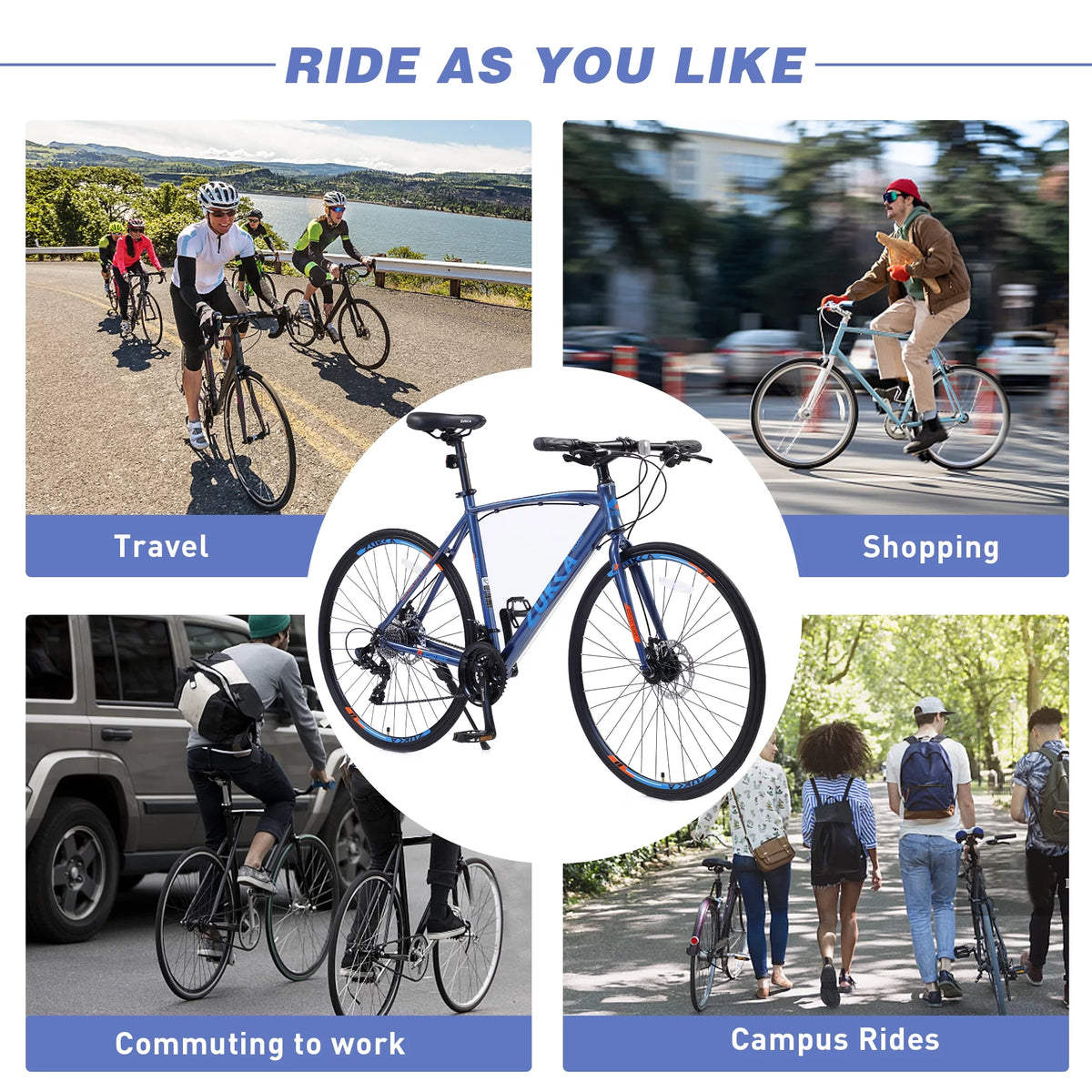 Blue 24 Speed 700C Hybrid Bike A70487