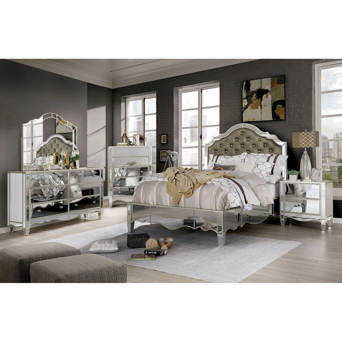 Cal King Size 4pc Bedroom Set Dresser Mirror Nightstand Bedframe G306145