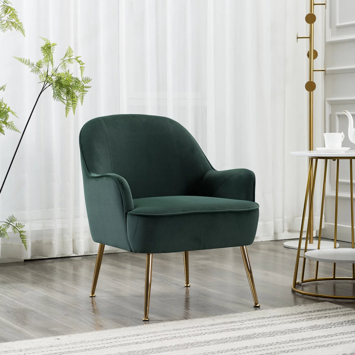 Dark Green Velvet Accent Chair with Gold Legs E731
