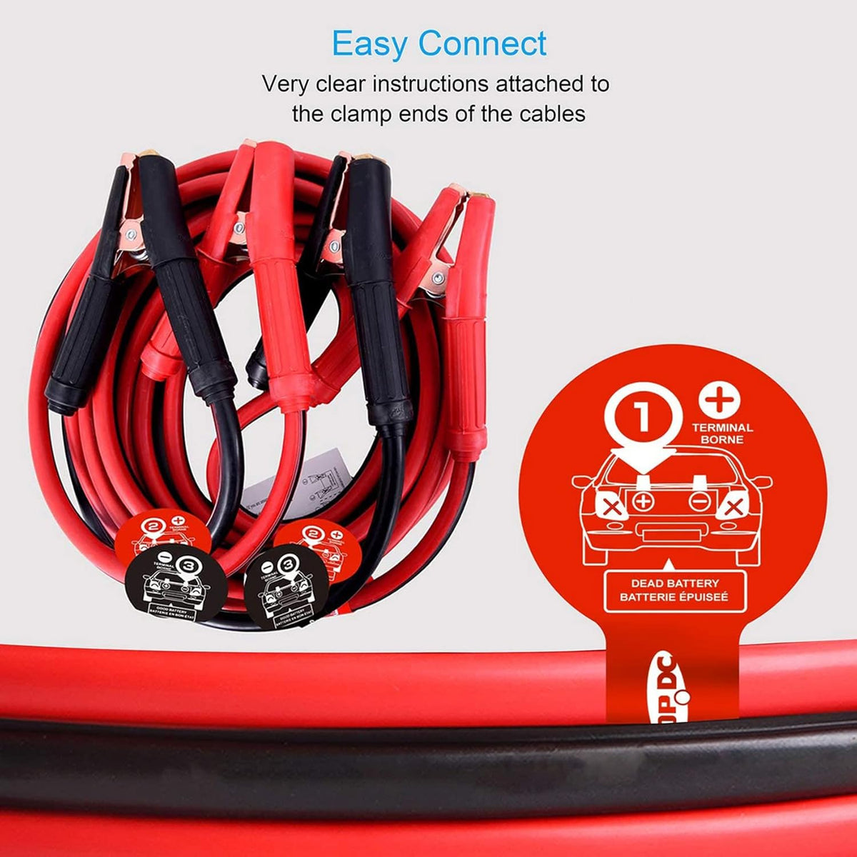 0 Gauge 25 Feet Heavy Duty Booster Cables with Carry Bag T5330