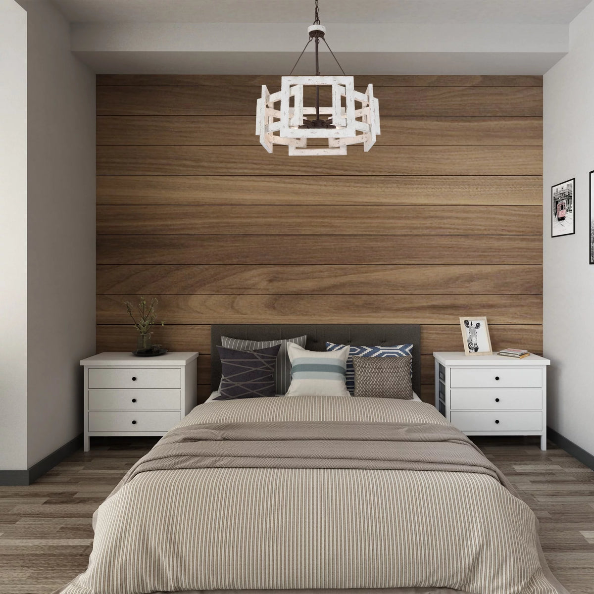 4-light Drum Wood Chandelier R3801