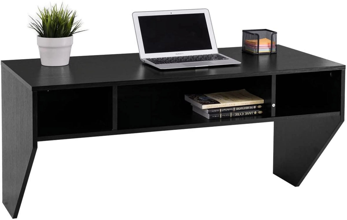 Wall Mounted Floating Computer Desk with Shelves Black Y20301
