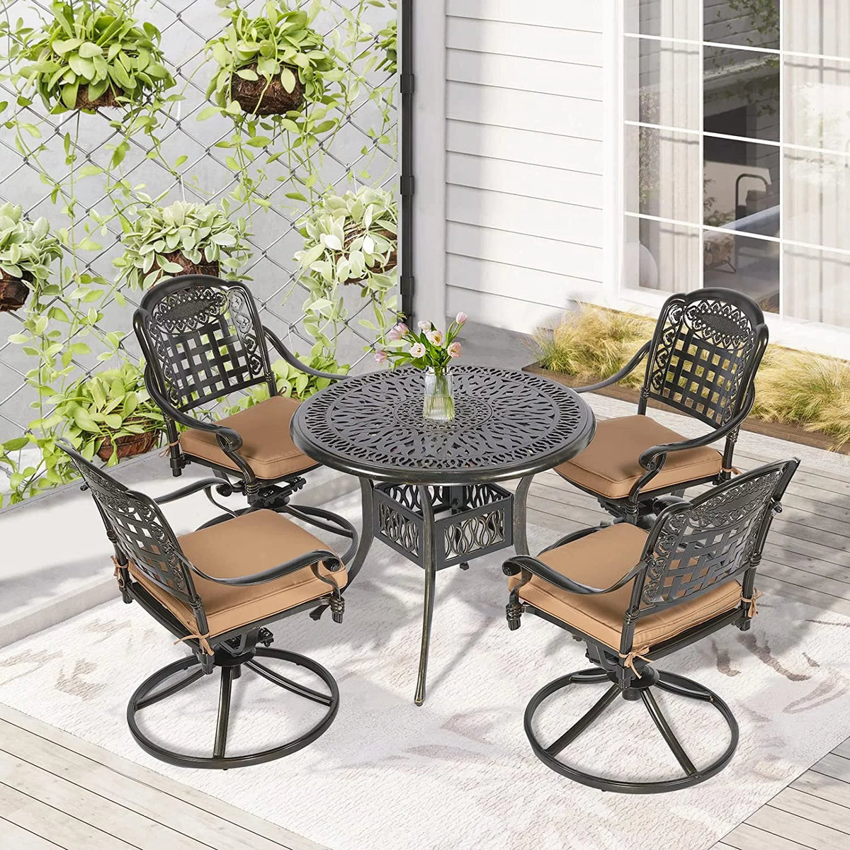 5 Piece Cushioned Swivel Rocking Patio Dining Set with 35.2" Round Table Z81586