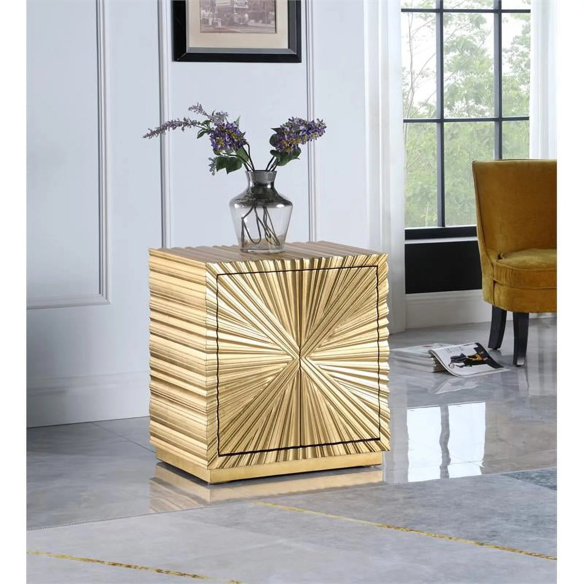 Contemporary Wood Side Table in Gold Leaf Finish O60178