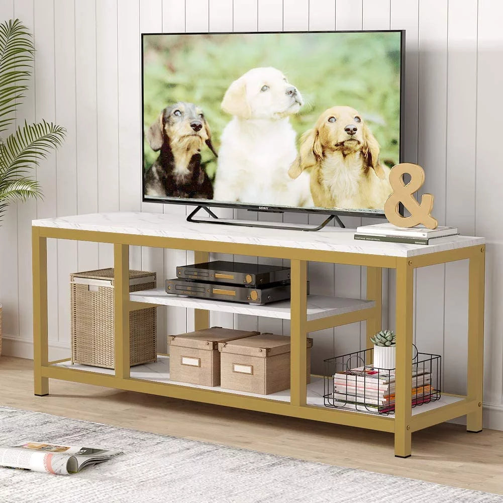59 Inches 3-Tier TV Stand with Faux Marble Veneer S188