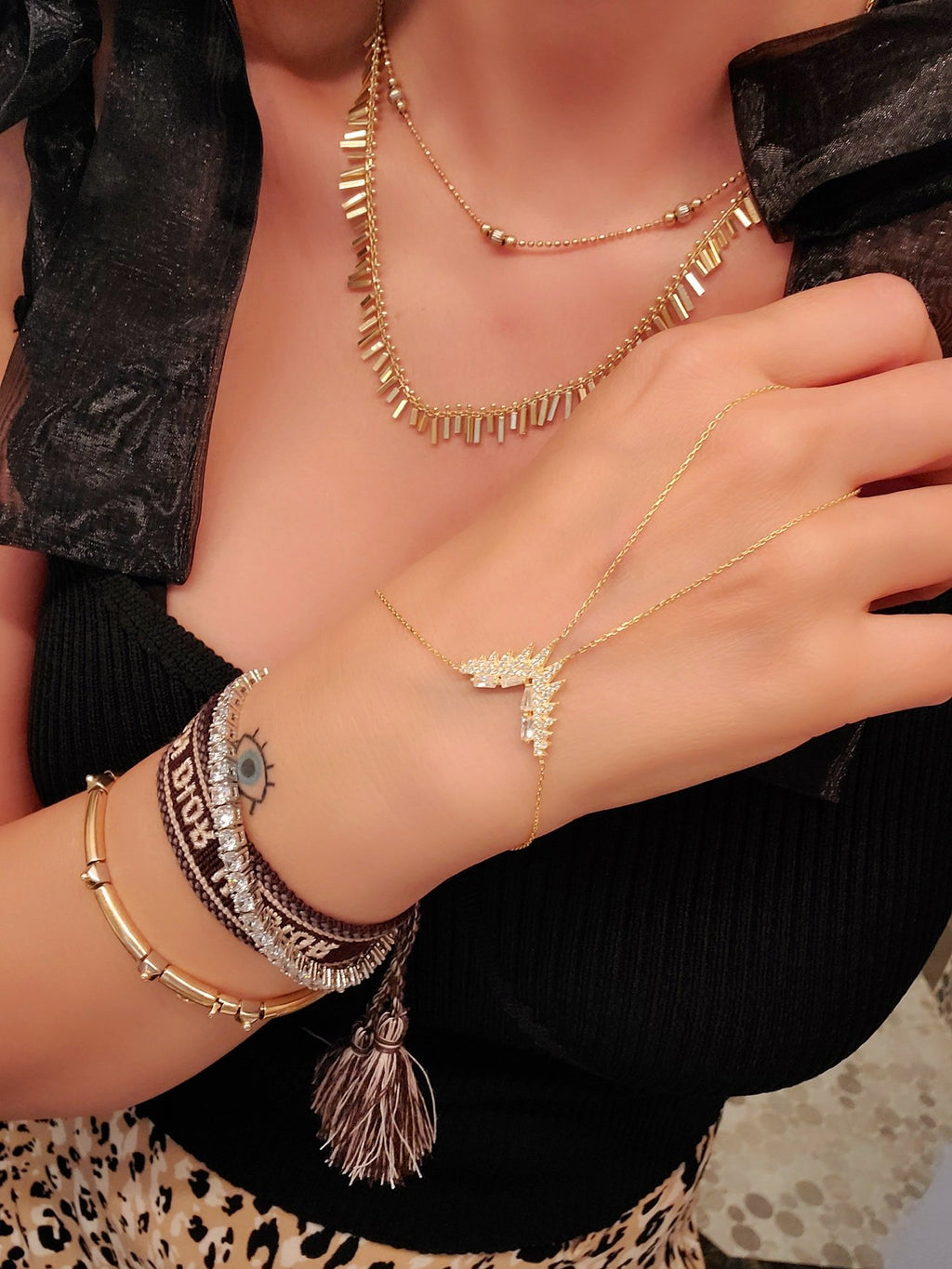 925 Sterling Silver Clear Zircon Hand Chain W524