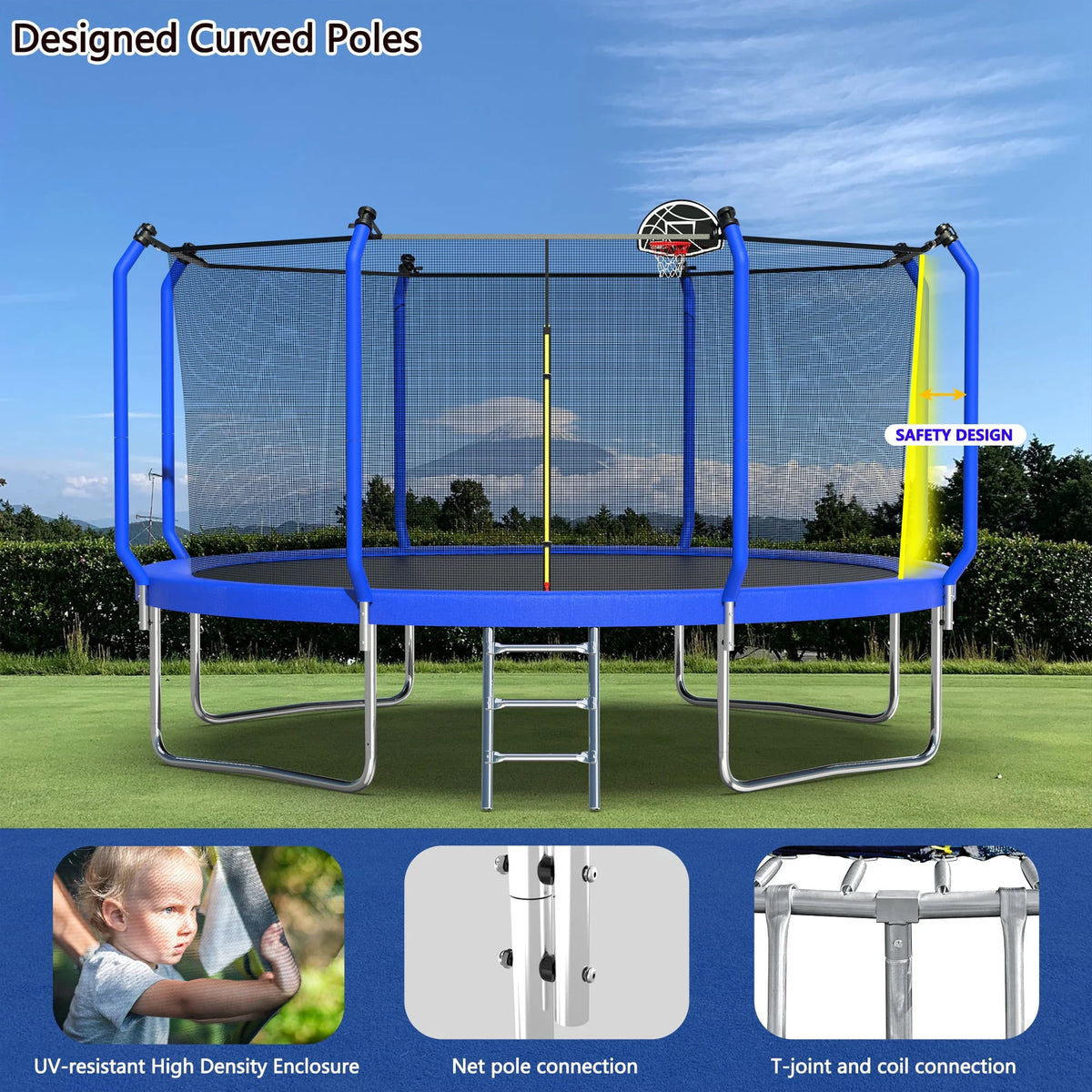 14FT Trampoline with Enclosure, Ladder, Basketball Hoop, Ball F838805