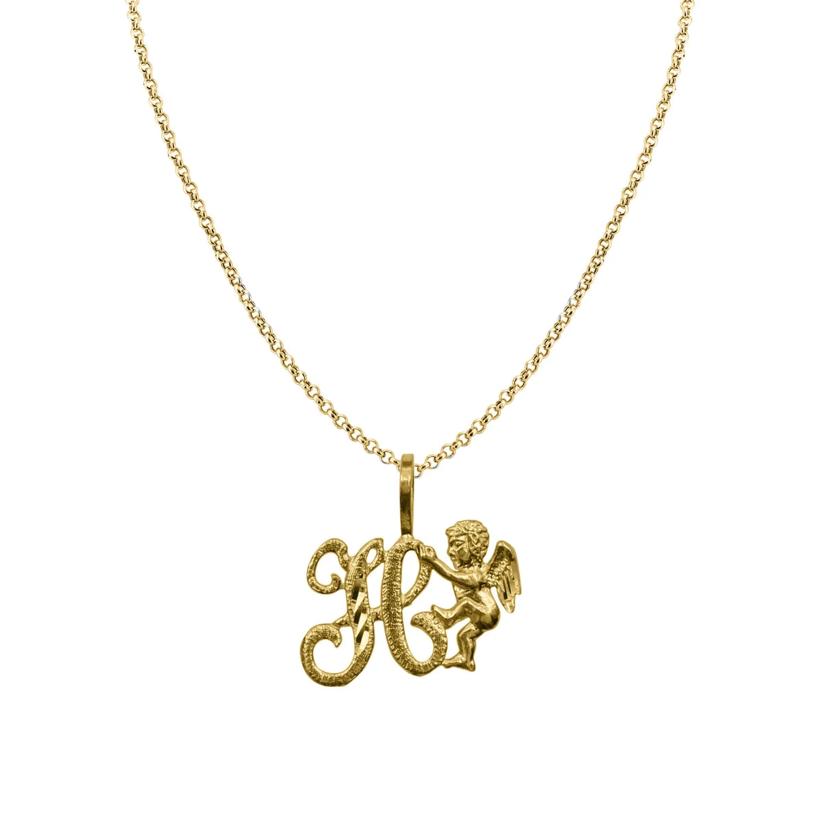 14K Yellow Gold Cherub Initial Pendant Necklace with 16" Chain H409425